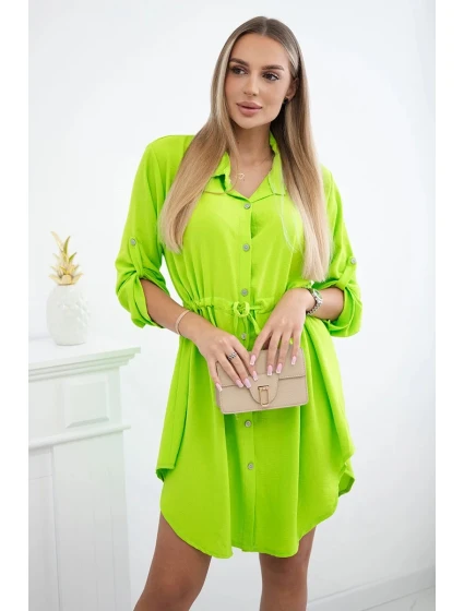 Šaty se zapínáním na knoflíky a zavazováním v pase zelený model 20527867 - K-Fashion Šaty se zapínáním na knoflíky a zavazováním v pase zelený model 20527867 - K-Fashion