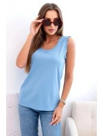 Dámská viskózová halenka s volánem ve výstřihu modrý Dámská viskózová halenka s volánem ve výstřihu modrý