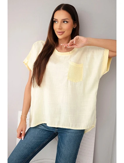 Dámská bavlněná oversized halenka s kapsou a model 22214703 žlutá - K-Fashion Dámská bavlněná oversized halenka s kapsou a model 22214703 žlutá - K-Fashion