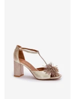 Kožené sandály na podpatku s ozdobou model 21682613 Zlaté - Laura Messi