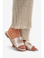 Dámské Sandály Na Plochém Podpatku S Ozdobou model 21696786 Zlaté - S.Barski Dámské Sandály Na Plochém Podpatku S Ozdobou model 21696786 Zlaté - S.Barski