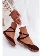 Dámské semišové baleríny s pásky čokoládové model 21706950 - Zazoo Dámské semišové baleríny s pásky čokoládové model 21706950 - Zazoo