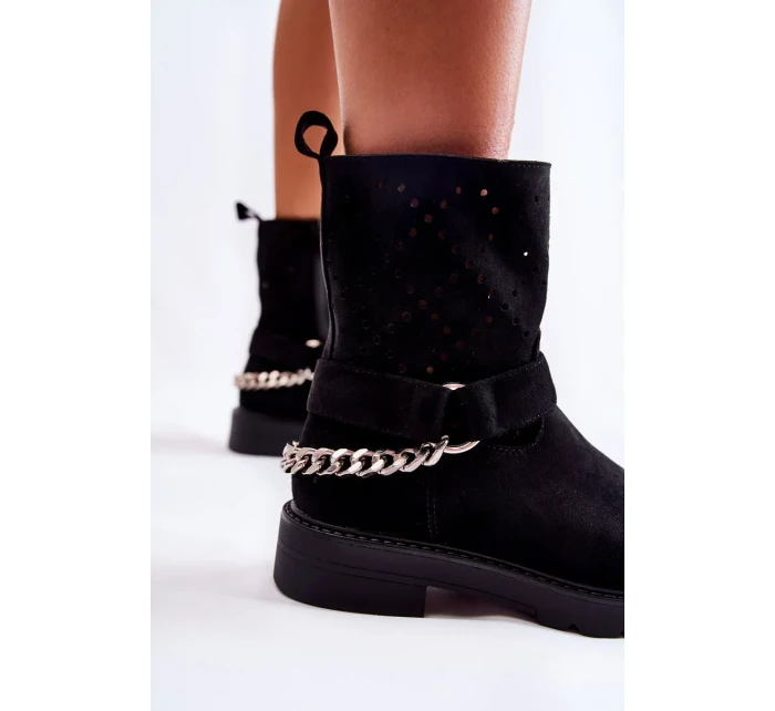 Prolamované Botičky Se Zipem S řetízkem Černá Chantelle Prolamované Botičky Se Zipem S řetízkem Černá Chantelle