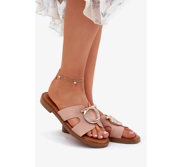 Dámské pantofle na nízkém podpatku s ozdobou Vinceza – béžové