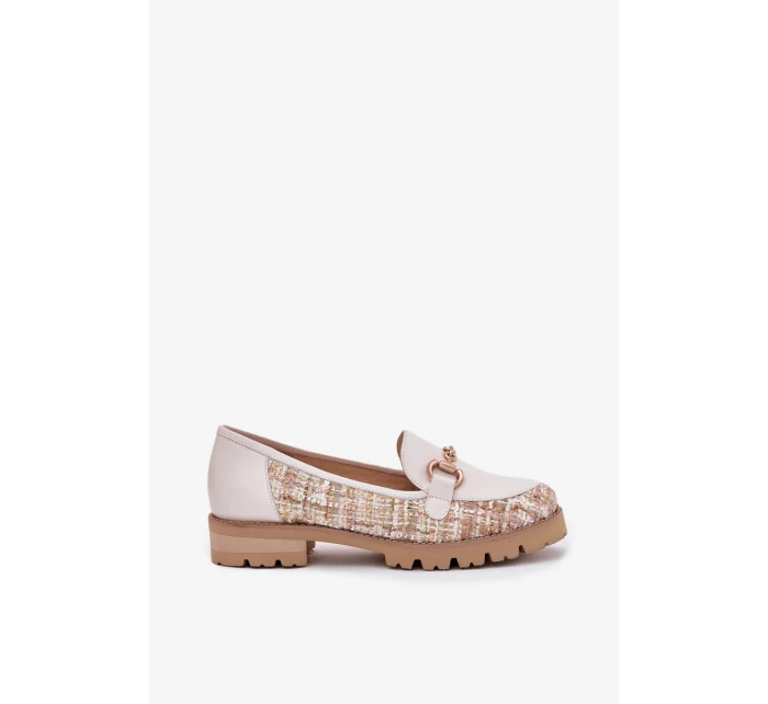Dámské kožené mokasíny se zlatým detailem Laura Messi – světle béžové