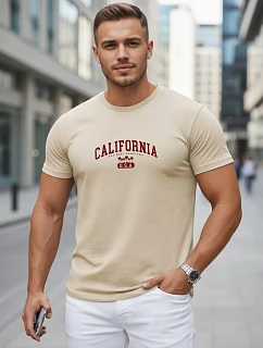 Tshirt męski bawełniany z nadrukiem California beżowy model 22316109 - FashionStreet