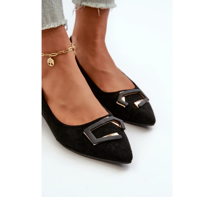 Lodě Boty Na Nízkém Podpatku S Ozdobou Eko Semišové S.Barski KV27-034 Černé