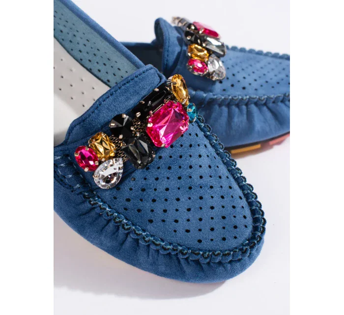 Klasické dámské modré  mokasíny bez podpatku