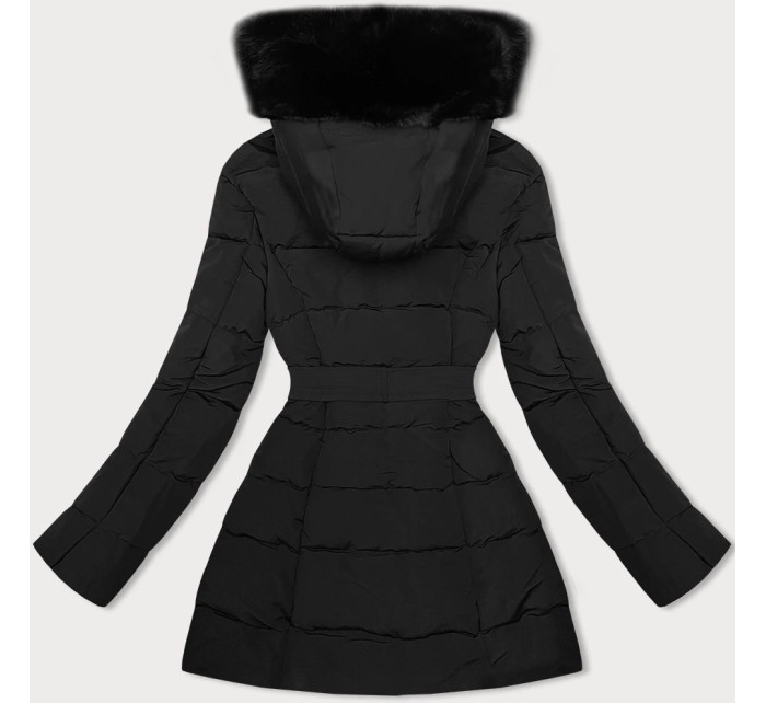 Černá dámská zimní bunda s kožešinou J Style (11Z8096)