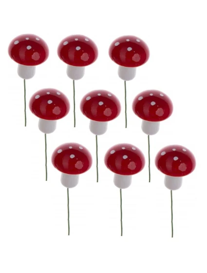 DEKORATIVNÍ FIGURKY HOUBY MUCHOMŮRKY NA DRÁTĚ 9KS