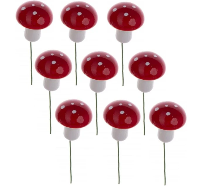 DEKORATIVNÍ FIGURKY HOUBY MUCHOMŮRKY NA DRÁTĚ 9KS