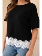 Svetr dámský s krátkým rukávem a krajkou černý Svetr dámský s krátkým rukávem a krajkou černý
