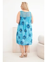 Dámské šaty Plus Size z viskózy s květinovým vzorem a krajkovým výstřihem tyrkysová Dámské šaty Plus Size z viskózy s květinovým vzorem a krajkovým výstřihem tyrkysová