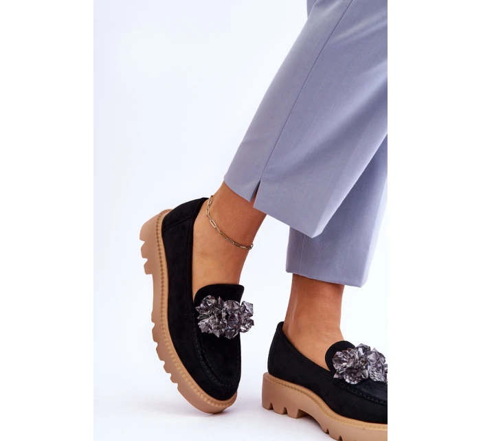 Módní semišové mokasíny s krystaly Černé model 21615397 - VINCEZA Módní semišové mokasíny s krystaly Černé model 21615397 - VINCEZA
