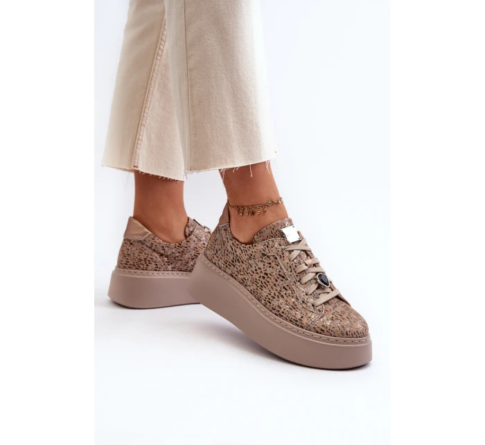 Kožené sportovní boty na platformě model 21657258 Bežové - Maciejka