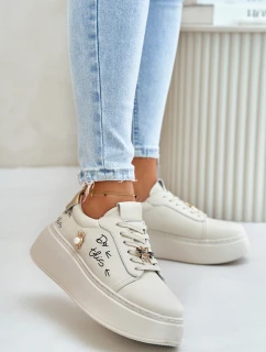 Dámské Kožené Sneakersy Na Platformě S A  Béžové model 21675580 - VINCEZA