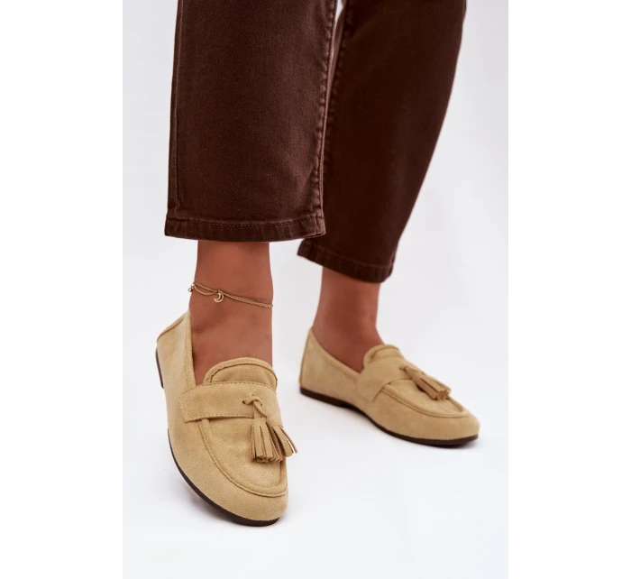 Dámské mokasíny ploché s třásněmi Žluté model 21919055 - Boto