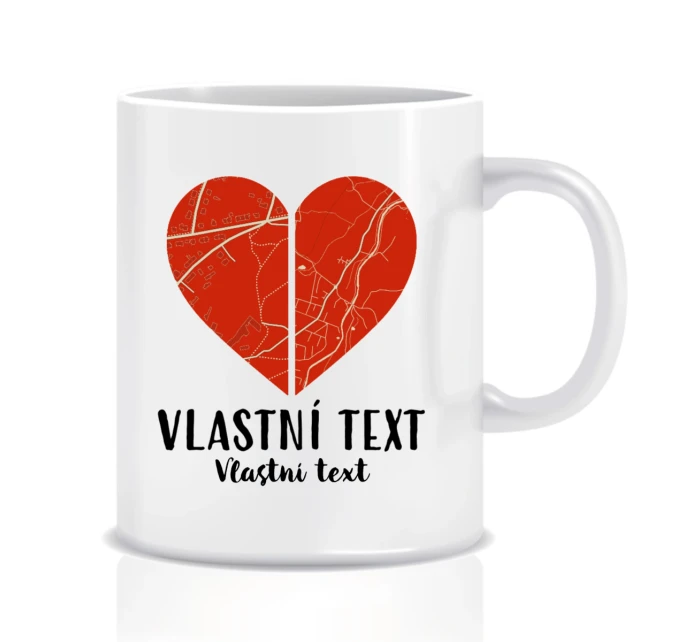 Personalizovaný klasický bílý keramický hrníček - dvě mapy jako srdce
