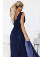 Večerní dlouhé šaty s  a hlubokým výstřihem tmavě modré model 21753485 - numoco basic