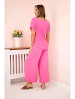 Viskózový komplet plisovaná halenka + kalhoty růžový Viskózový komplet plisovaná halenka + kalhoty růžový