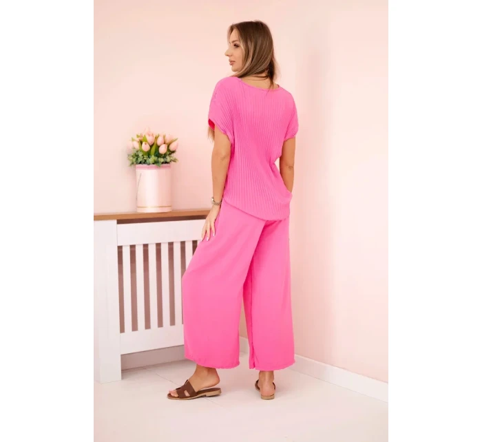 Viskózový komplet plisovaná halenka + kalhoty růžový Viskózový komplet plisovaná halenka + kalhoty růžový