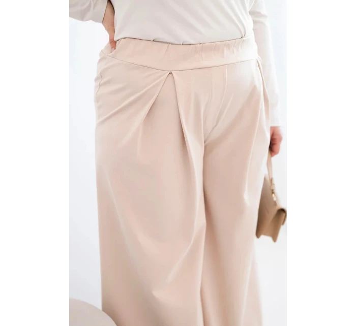 Dámské kalhoty Plus Size s širokými nohavicemi a model 21911604 béžová - K-Fashion