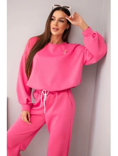 Dámská souprava máslová mikina s broží a kalhoty s rovnými nohavicemi růžový