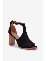 Sandály Na Podpatku Z Eko Semiše Černé Lanadriena