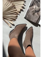 Sametové Kotníkové Boty Dámské Na Podpatku Zateplené Khaki model 21707093 - Boto