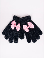 Dívčí pětiprsté rukavice s mašlí model 17956750 Black - Yoclub