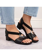 Dámské kožené sandály s pásky černé model 22050364 - Rieker Dámské kožené sandály s pásky černé model 22050364 - Rieker