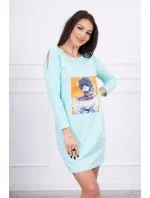 Šaty s 3D grafikou, mátová krajka