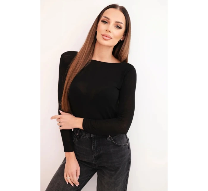 Dámská kasmírová blůza s kulatým výstřihem a dlouhými rukávy černá Dámská kasmírová blůza s kulatým výstřihem a dlouhými rukávy černá