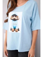 Dámská bavlněná oversize halenka s krátkým rukávem a potiskem modrá