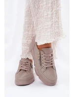 Kožené Sportovní Boty Tenisky Na Platformě Se Zipem Vinceza 88019 Tmavě Béžové Kožené Sportovní Boty Tenisky Na Platformě Se Zipem Vinceza 88019 Tmavě Béžové