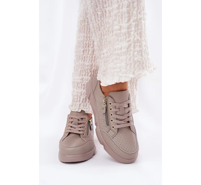 Kožené Sportovní Boty Tenisky Na Platformě Se Zipem Vinceza 88019 Tmavě Béžové Kožené Sportovní Boty Tenisky Na Platformě Se Zipem Vinceza 88019 Tmavě Béžové