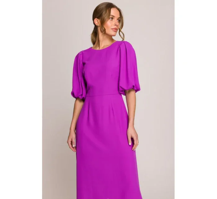 S399 Šaty s puff rukávy - levandulová barva S399 Šaty s puff rukávy - levandulová barva