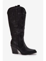 Dámské zateplené kozačky kovbojky na podpatku Zareen – černé, eko kůže