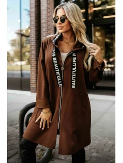 632-2 Ležérní kabát se zipem a módními detaily - čokoládový