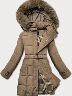 Dámská zimní bunda s ozdobnými pruhy hnědá (23MY-208)