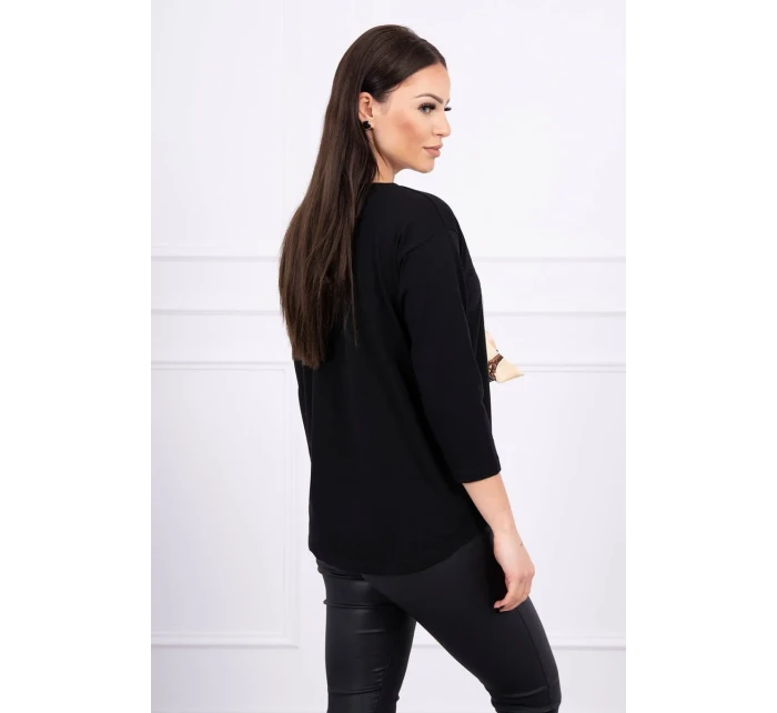 Halenka s grafickou a barevnou 3D mašlí černá