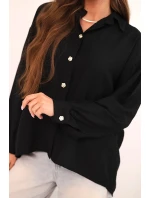 Dámská elegantní košile z viskózy s ozdobnými knoflíky černá