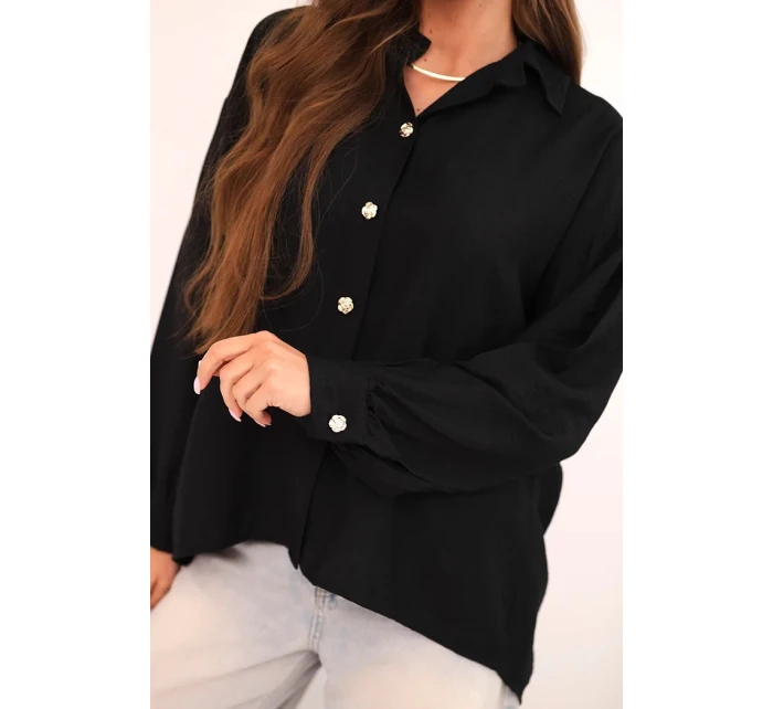 Dámská elegantní košile z viskózy s ozdobnými knoflíky černá