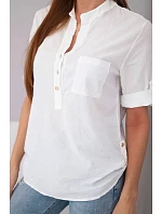Dámská košilová bavlněná halenka s krátkým rukávem a model 22048753 bílá - K-Fashion