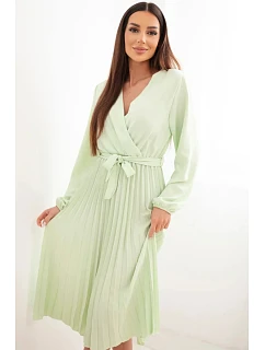 Šaty na zavazování s plisovaným spodkem jablečný