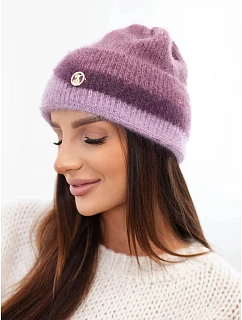 Dámská čepice beanie žebrovaná s ozdobou tmavě růžová+fialová