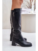 Kozačky Na Podpatku Z Eko Kůže  Černé model 21675758 - Boto