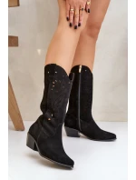 Semišové Kozačky S Svrškem Černé Zazoo model 21682120 - Boto