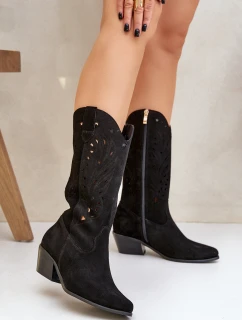 Semišové Kozačky S Svrškem Černé Zazoo model 21682120 - Boto