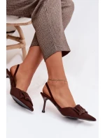 Dámské sandály na podpatku s mašlí Čokoládové Hestia